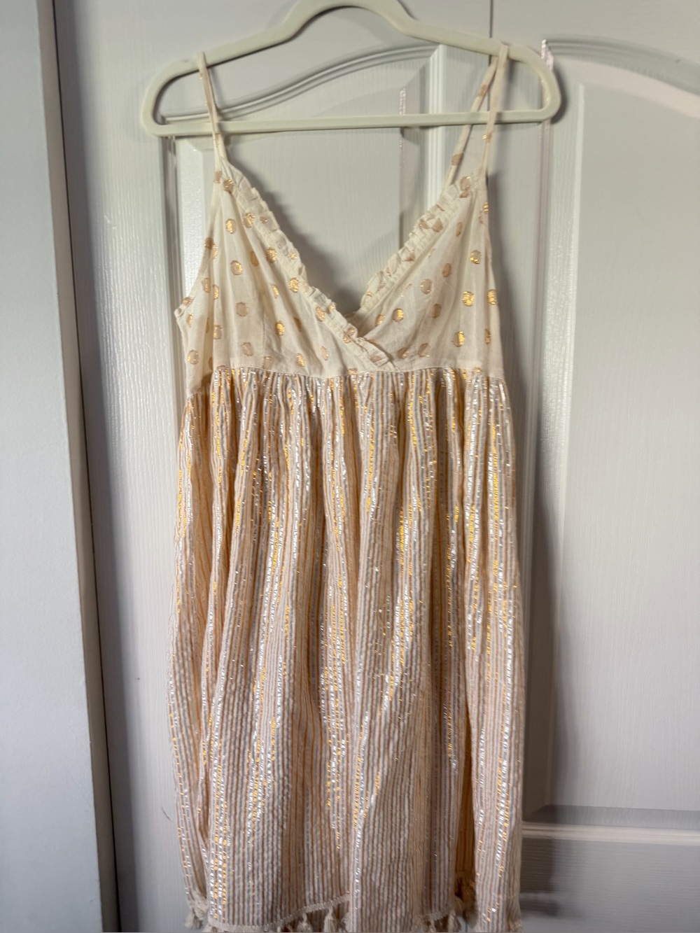 Renee C. Cream Metallic Mini Dress